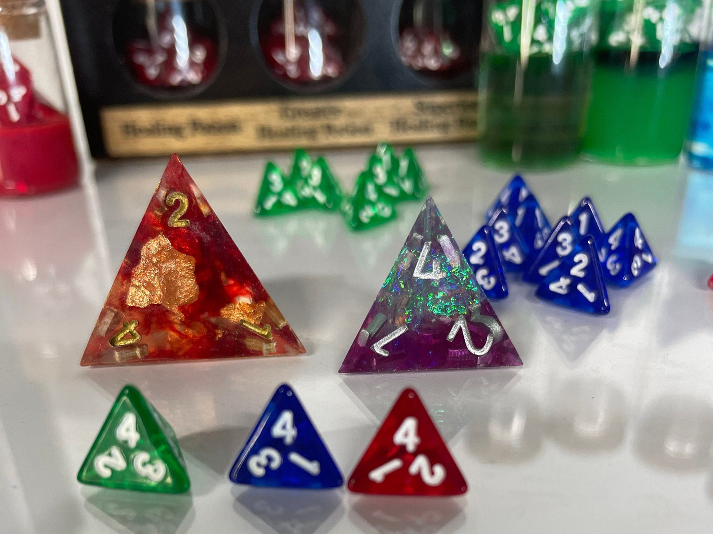 24 Mini D4 Dice Set, Healing Potion Dice(glass vials available), Healing potion 5e, Bulk mini D4