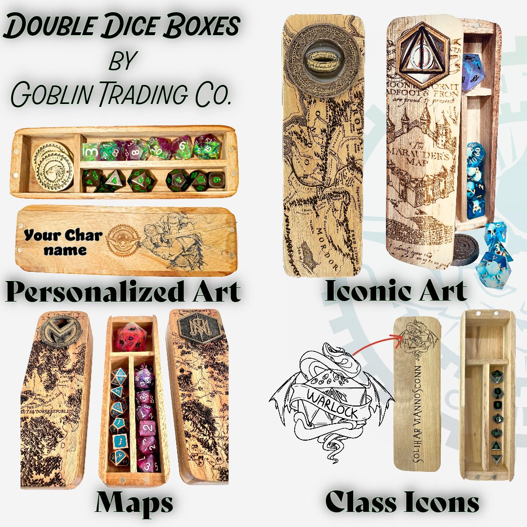 Personalized DnD Double Dice Box, Dice Box, Dice Storage, D&D, Dungeons and Dragons, TTRPG, Gamer Gift, Table Top Games