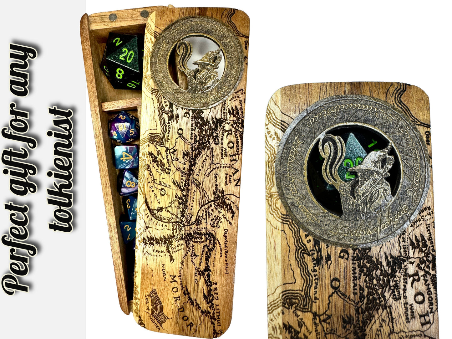 LOTR inspired Dice box, Dice Storage, D&D, Dungeons and Dragons, TTRPG, Personal Gamer Gift, Pathfinder, Gandalf, Lord of the Rings Dice Box